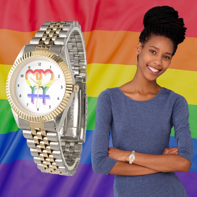 Female Couple Pride Symbols Rainbow Flag Watch (Female Couple Pride Symbols Rainbow Flag Watch)