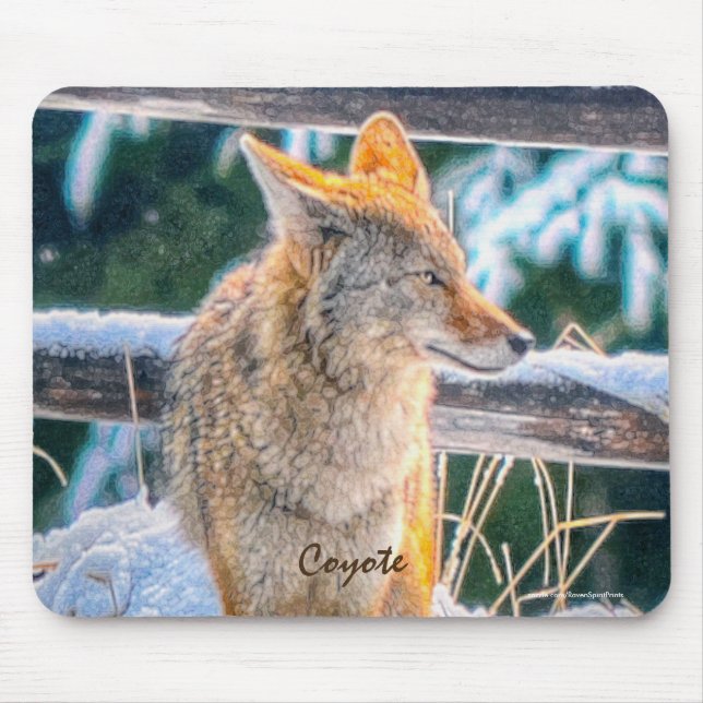 Female Coyote Hunting in Snow #Gift Mousepad (Front)