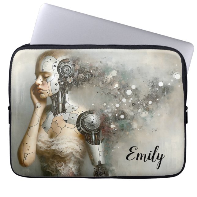 Female Cyborg Woman Ai Art  Laptop Sleeve (Front)