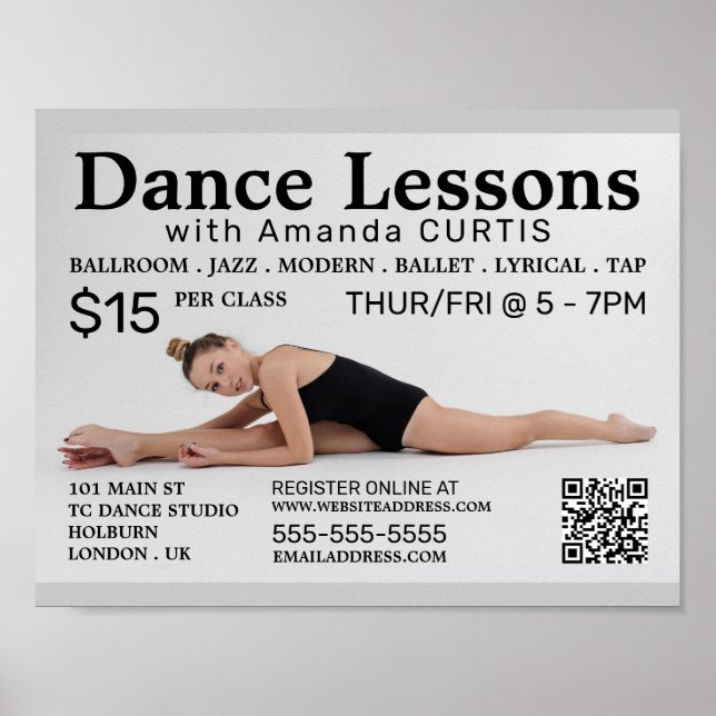 Female Dancer, Dance Lesson Advertising Poster (Front)