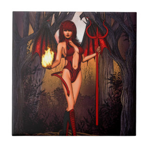 Female Devil In Red Tile
