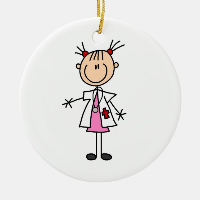 Female Doctor Stick Figure Ceramic Tree Decoration (Front)