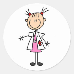 Female Doctor Stick Figure Classic Round Sticker