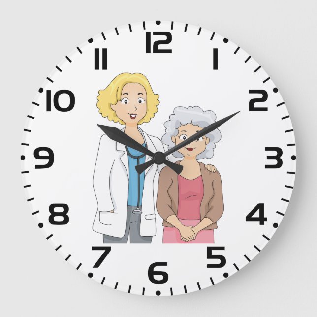 Female Doctor with Senior Woman Patient Large Clock (Front)