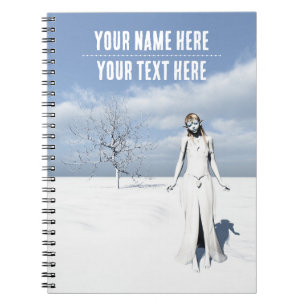 Female elf walking in the snow. Customisable text Notebook