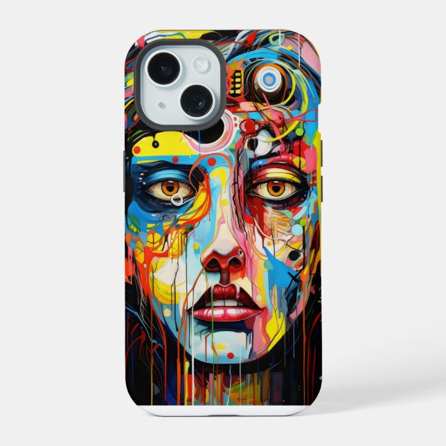 Female Face Colourful Expressionism iPhone 15 Case (Back)