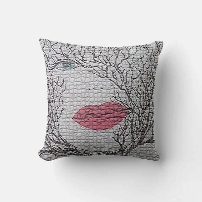 Female Face Fantasy Abstract Throw Pillow (Front)
