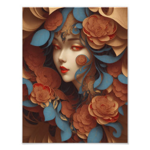 female face portrait paper quilling photo print