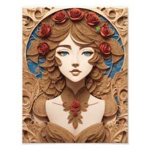 female face portrait paper quilling photo print