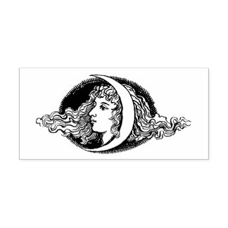 "Female Face with Moon" Rubber Stamp