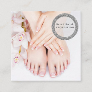 Female feet spa salon pedicure and manicure square business card