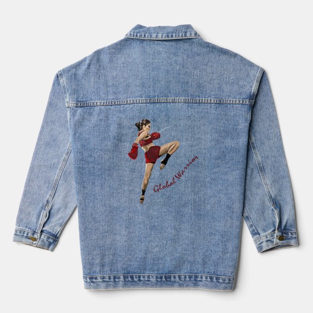 female fighter, global champion denim jacket (Back)