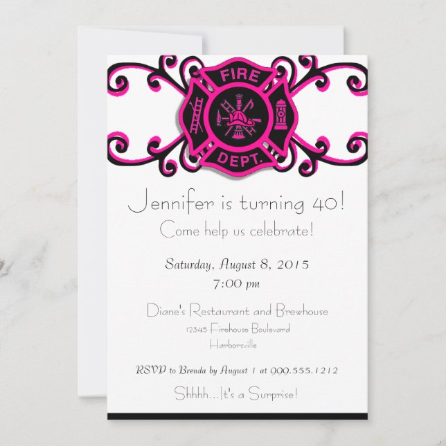 Female Firefighter Birthday Invitation (Front)