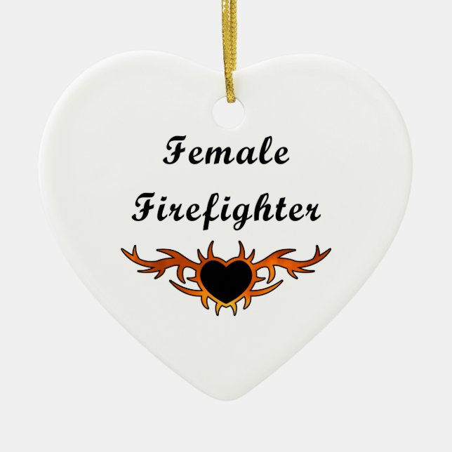 Female Firefighter Tattoo Ceramic Tree Decoration (Front)