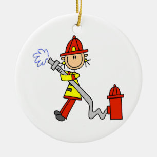 Female Firefighter With Hose T-shirts and Gifts Ceramic Tree Decoration