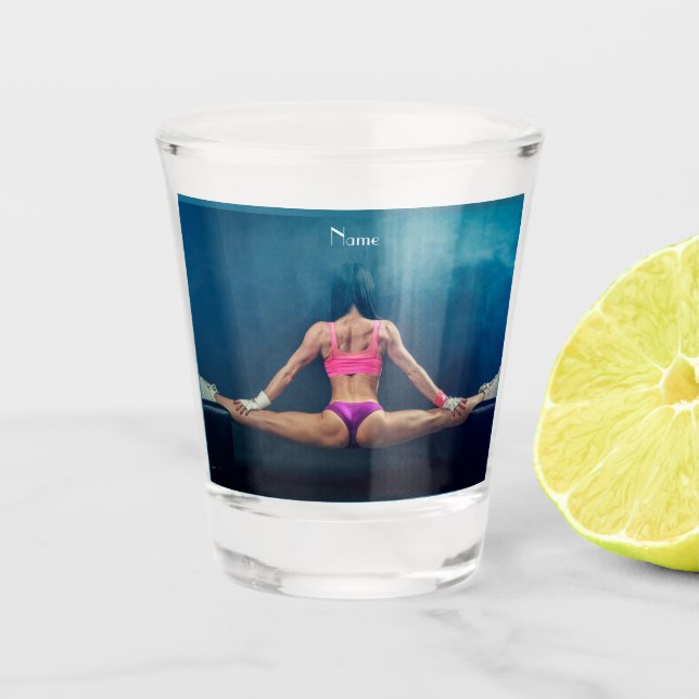 Female Fitness Model Split Thunder_Cove   Shot Glass (Front)