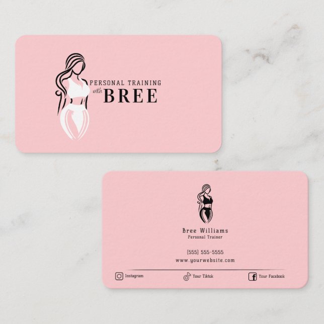 Female Fitness Personal Training Minimalist Pink Business Card (Front/Back)