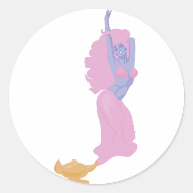 female genie in a bottle classic round sticker (Front)