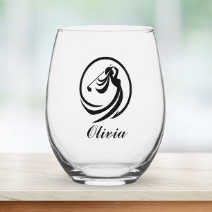 Female Golf Player Silhouette Personalised Stemless Wine Glass
