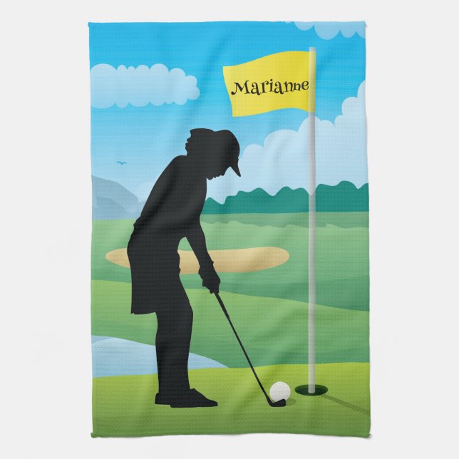Female Golfer Design Golf Towel (Vertical)