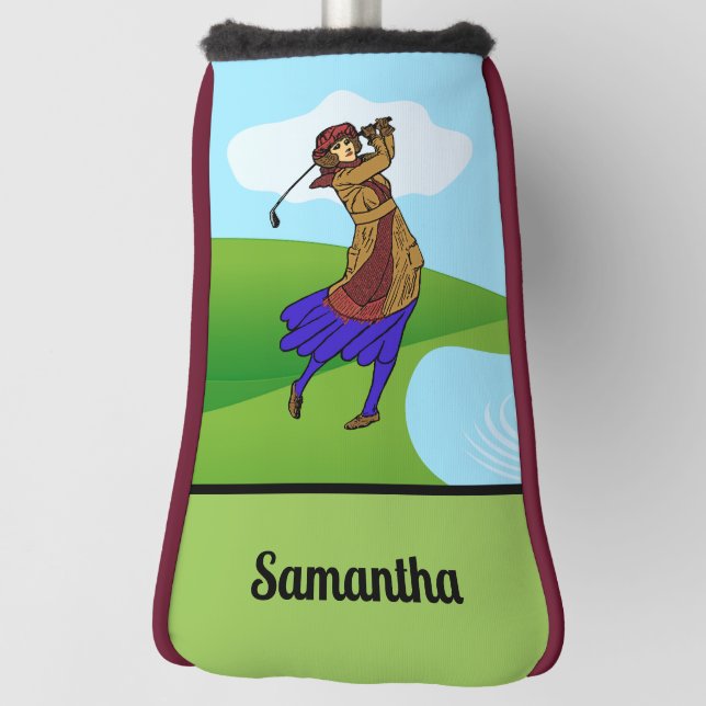 Female Golfer Driving over Water Hazard Golf Head Cover (Rotate 90)