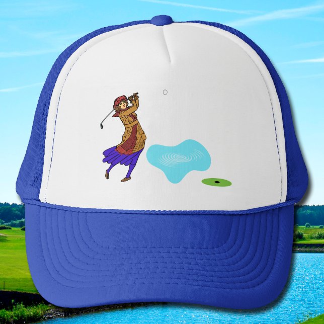 Female Golfer Driving over Water Hazard  Trucker Hat (Creator Uploaded)