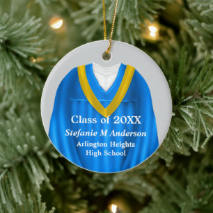 Female Grad Gown Blue and Gold Ornament