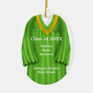 Female Grad Gown Green and Gold Ornament