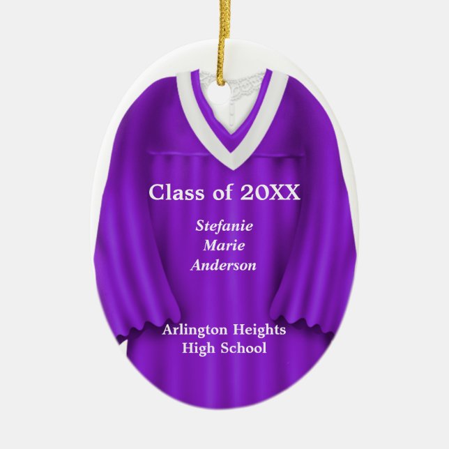 Female Grad Gown Purple and White Ornament (Front)