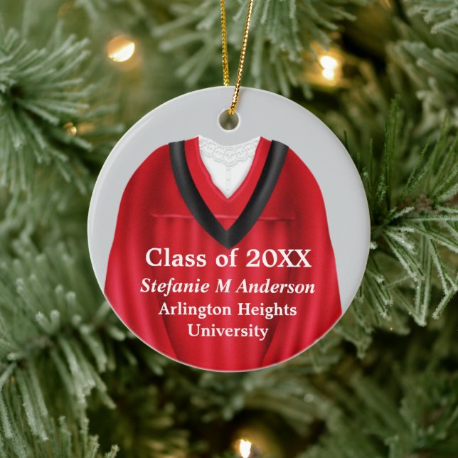 Female Grad Gown Red and Black Ornament (Tree)