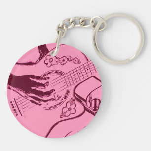 Female Guitar hand pink invert gritty Key Ring