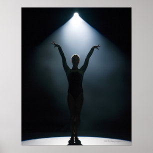 Female gymnast performing in spotlight, studio poster
