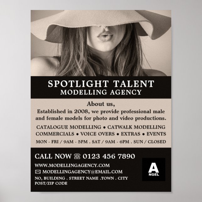 Female Hat Model, Modeling Agency, Model Agent Poster (Front)