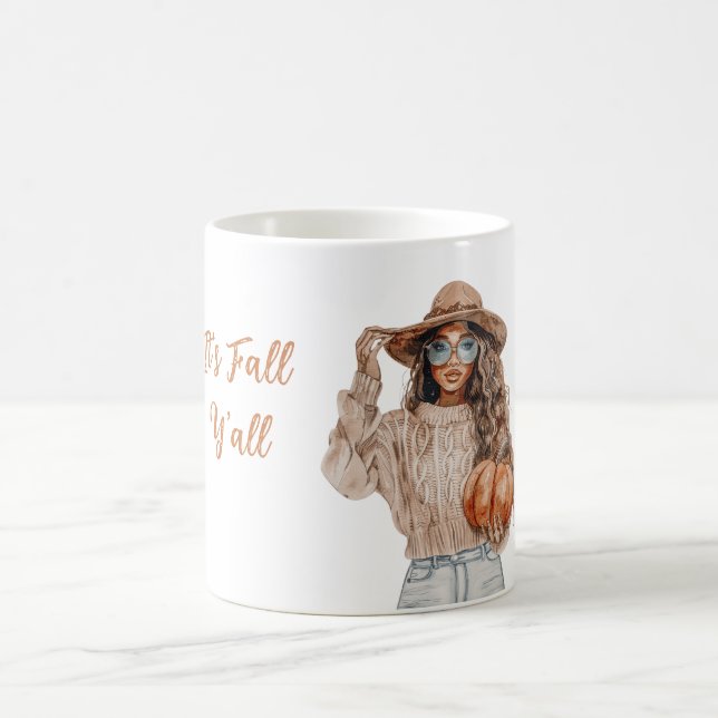 Female Hat Pumpkin It's Fall Y'all Coffee Mug (Center)
