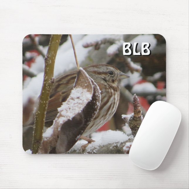 Female House Sparrow in Winter with your initials Mouse Pad (With Mouse)
