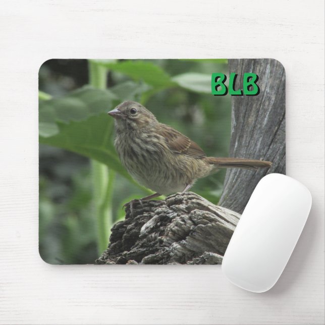 Female House Sparrow on stump with your initials Mouse Pad (With Mouse)