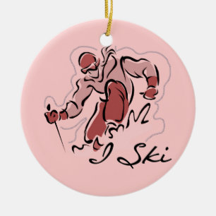 Female I Ski T shirts and Gifts Ceramic Tree Decoration