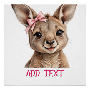 female Kangaroo: Baby Animal Pastel bow & Flowers Poster