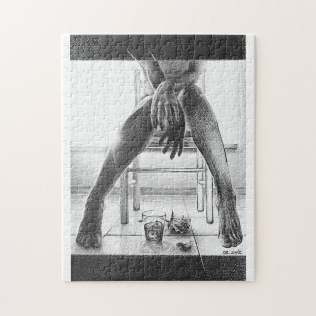 Female legs, glass and rose Pencil drawing art Jigsaw Puzzle (Vertical)