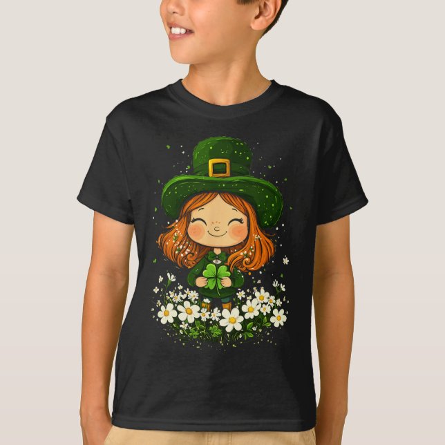 Female Leprechaun Shamrock Girls St Patricks Day L T-Shirt (Front)