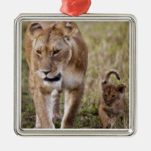 Female Lion with Cub Metal Tree Decoration