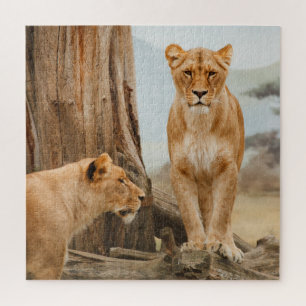 Female Lions Scouting at Dead Trees Jigsaw Puzzle