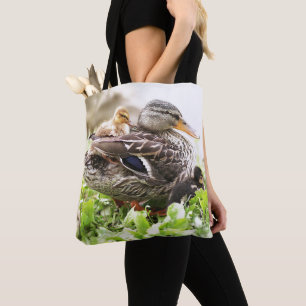 Female Mallard Surrounded By Ducklings Tote Bag