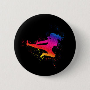 Female Martial Arts, High Kick, Paint Splash 6 Cm Round Badge