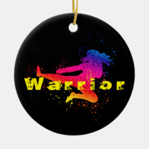 Female Martial Arts, High Kick, Paint Splash Ceramic Tree Decoration
