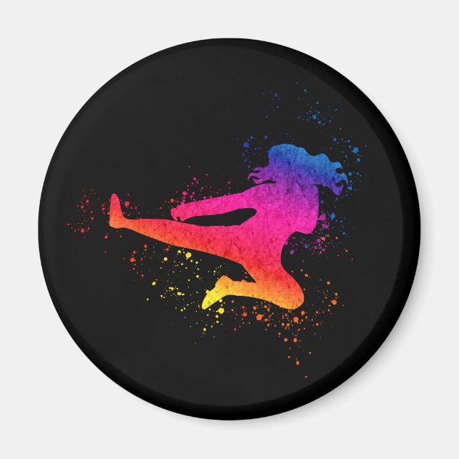 Female Martial Arts, High Kick, Paint Splash Magnet (Front)
