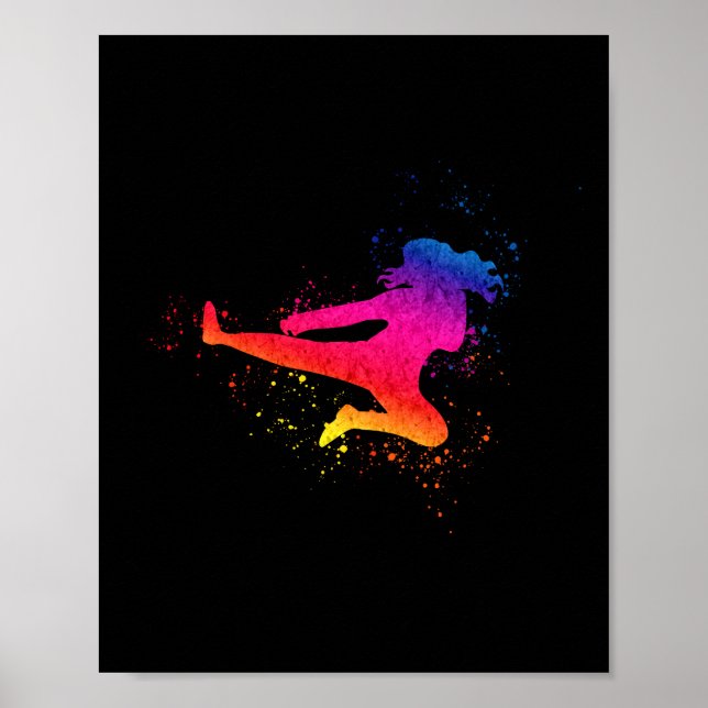 Female Martial Arts, High Kick, Paint Splash Poster (Front)
