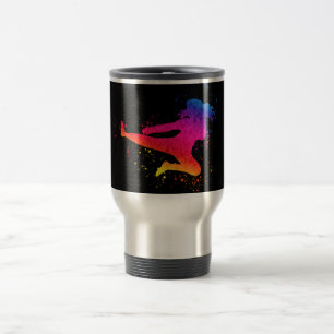 Female Martial Arts, High Kick, Paint Splash Travel Mug