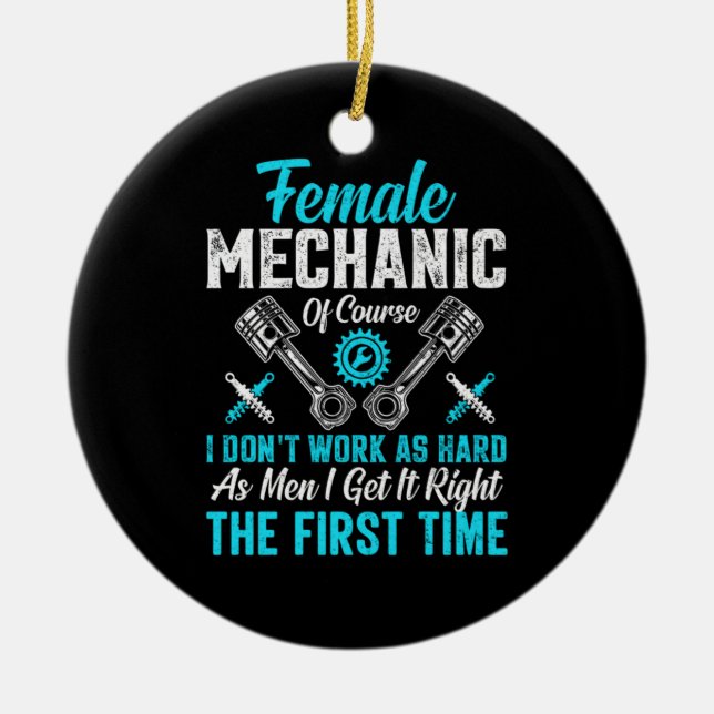 Female Mechanic Ceramic Tree Decoration (Front)