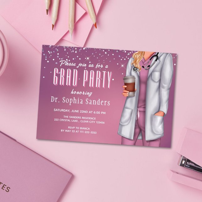Female Medical Doctor Graduation Party Invitation (Creator Uploaded)